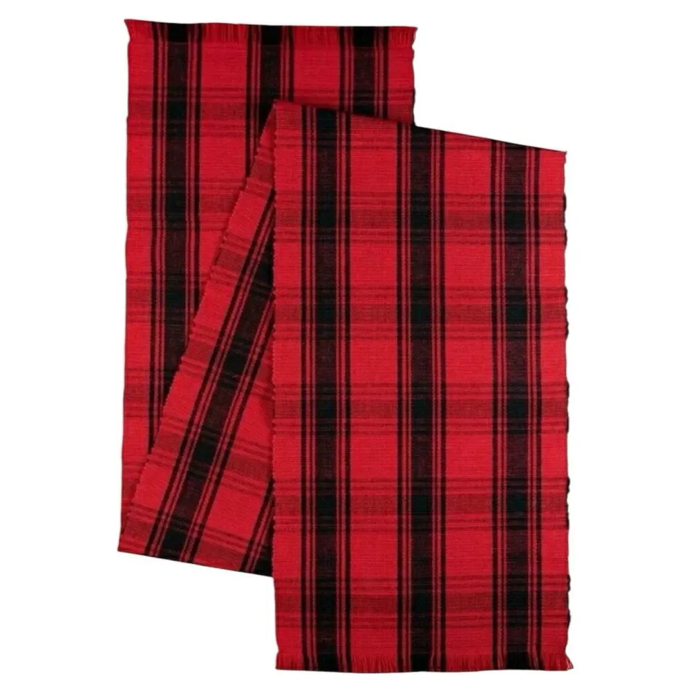 Holiday Time Buffalo Plaid Woven Cotton Table Runner (Red & Black) 13 in x 72 in